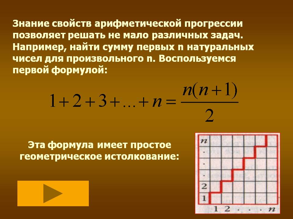Знание свойств арифметической прогрессии позволяет решать не мало