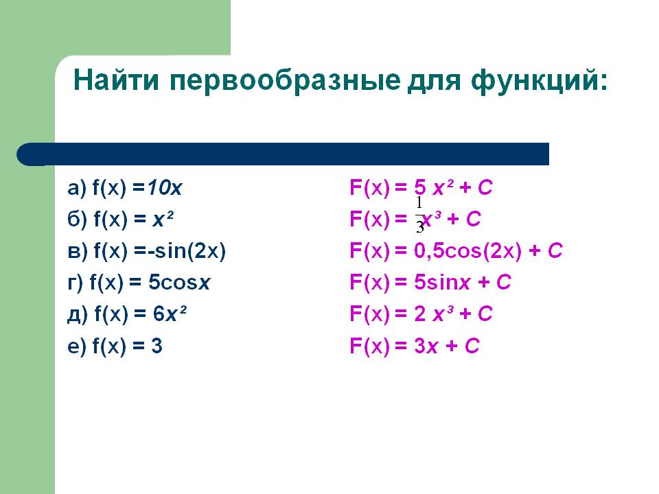 Найти первообразные для функций