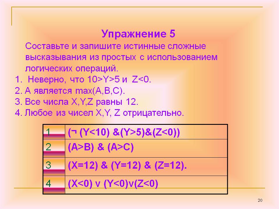 Составьте и запишите истинные сложные высказывания
