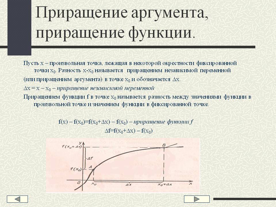 Приращение аргумента, приращение функции