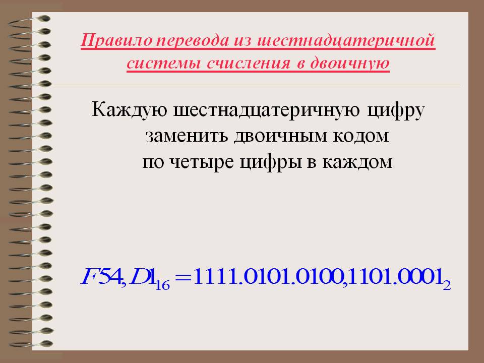 Правило перевода из шестнадцатеричной системы