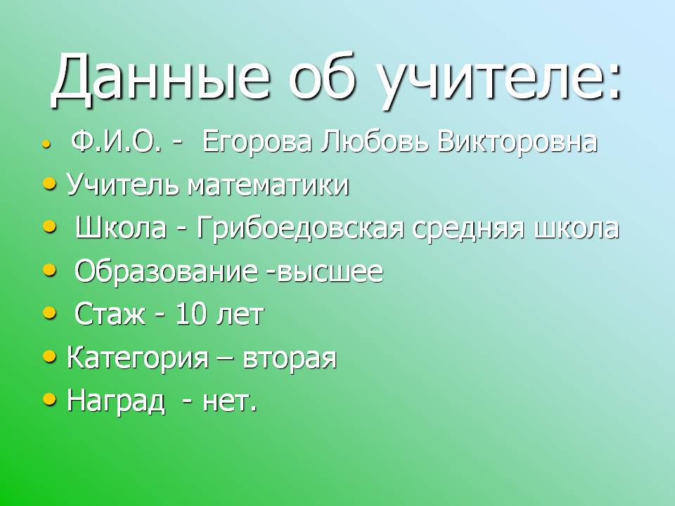 Данные об учителе