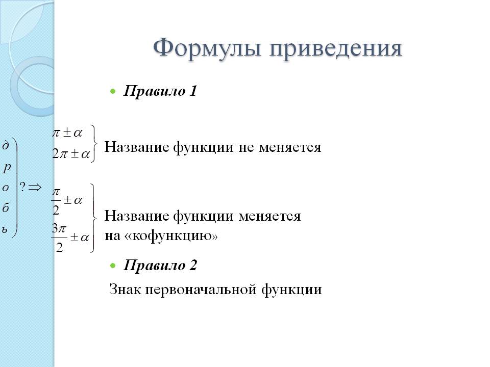 Формулы приведения