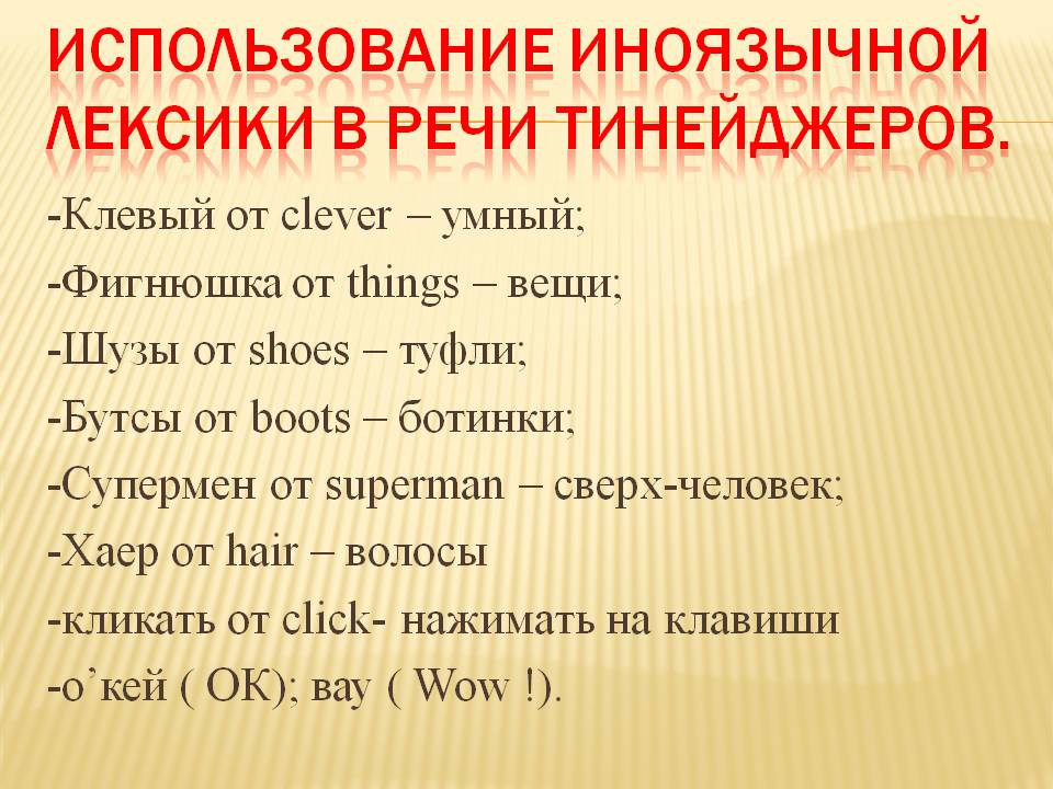 Использование иноязычной лексики в речи тинейджеров