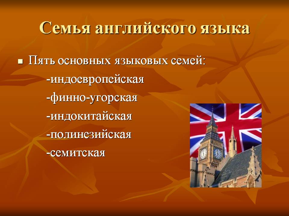 Семья английского языка