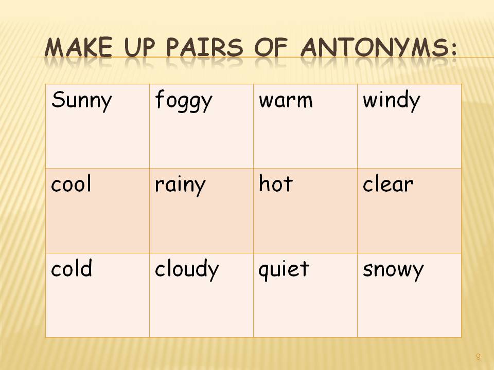 Make up pairs of antonyms: