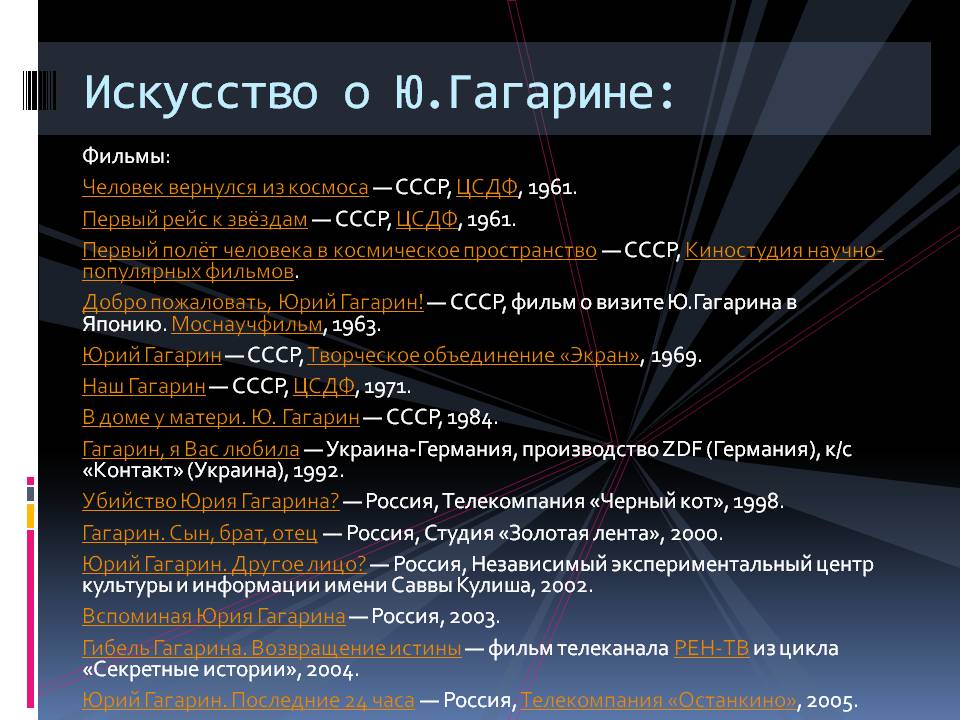 Искусство о Ю.Гагарине: