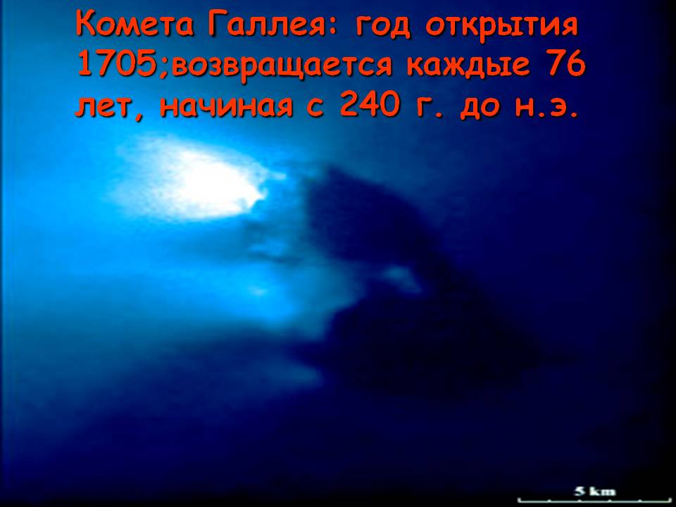 Комета Галлея: год открытия 1705;возвращается каждые 76 лет, начиная с