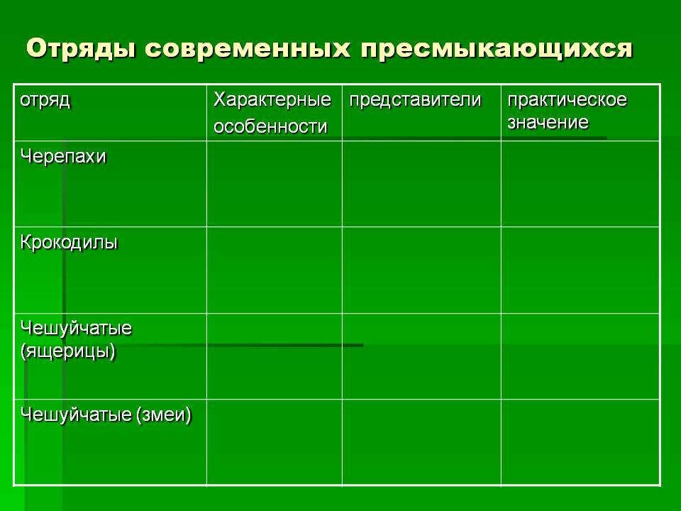Отряды современных пресмыкающихся