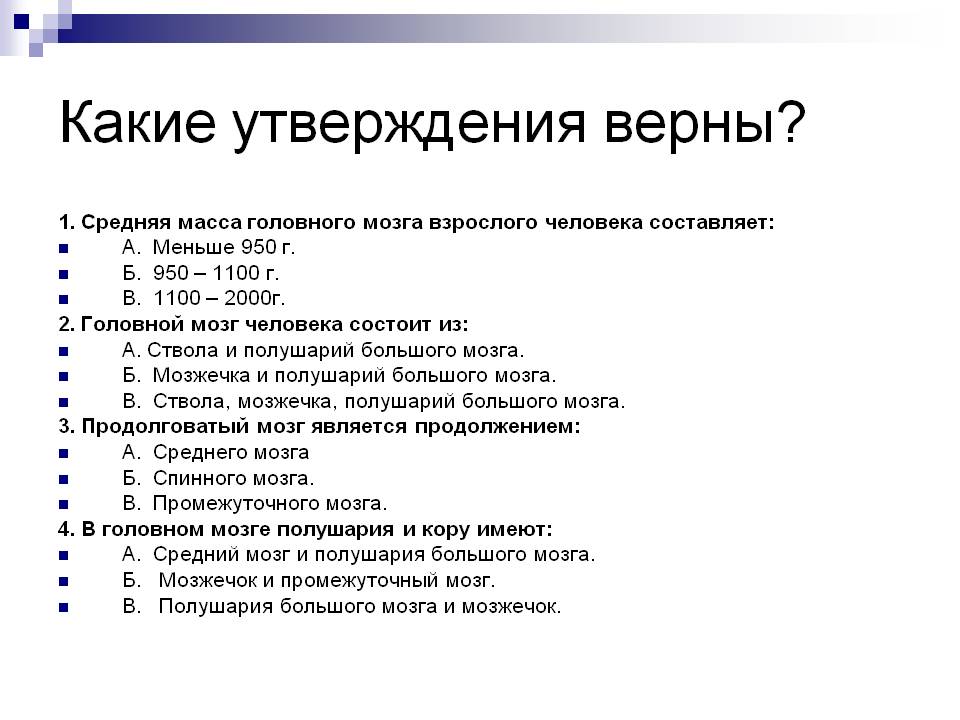 Какие утверждения верны