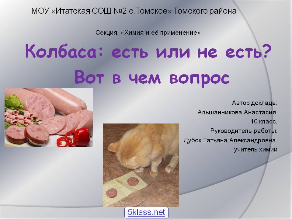 Секция: «Химия и её применение» Колбаса: есть или не есть
