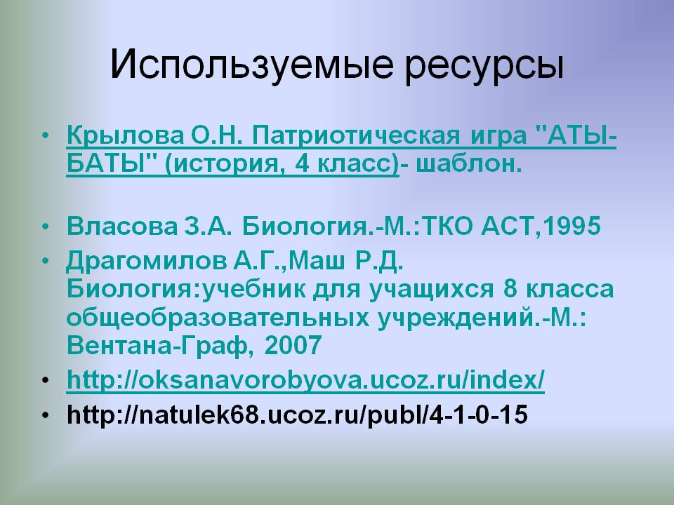 Используемые ресурсы