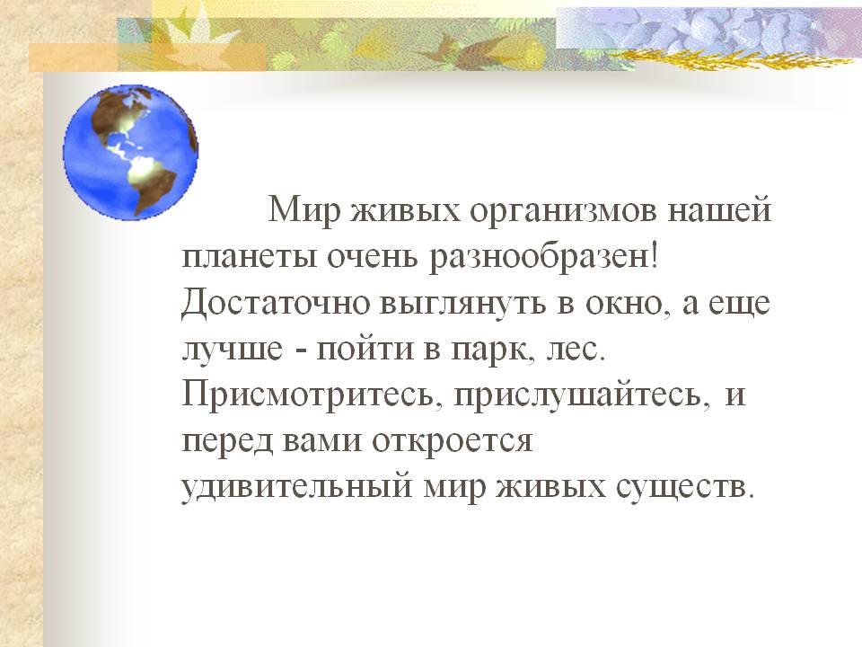 Мир живых организмов нашей планеты очень разнообразен