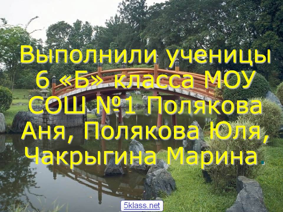 Выполнили ученицы 6 «Б» класса МОУ СОШ №1 Полякова Аня, Полякова Юля,