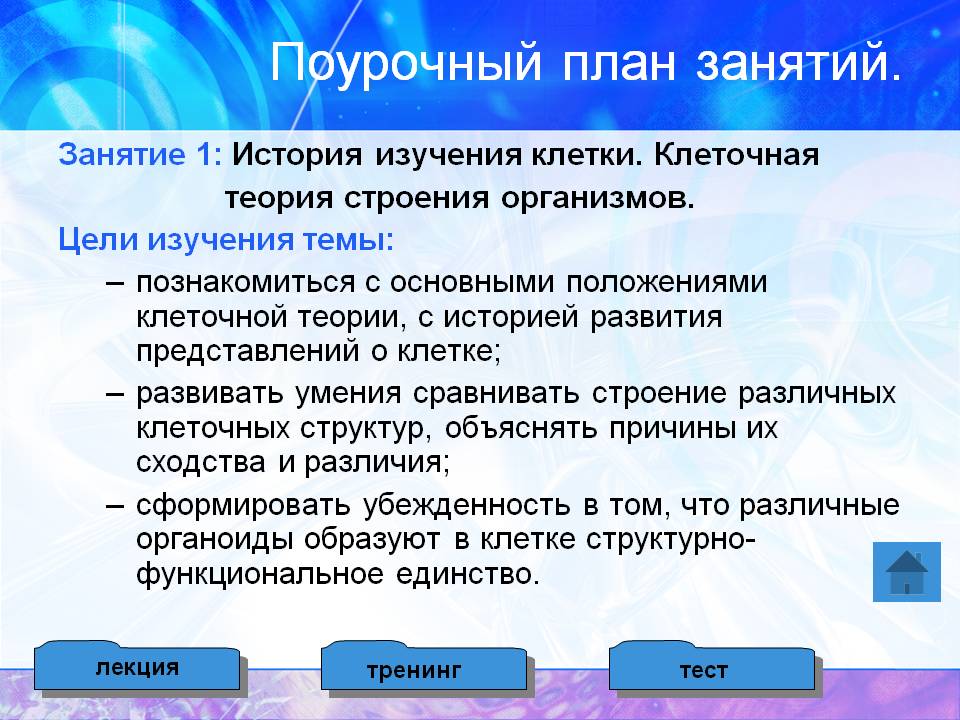 Поурочный план занятий