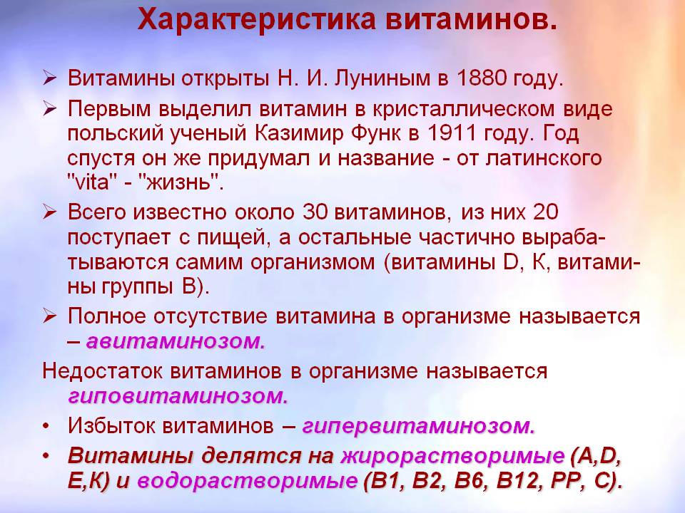 Характеристика витаминов