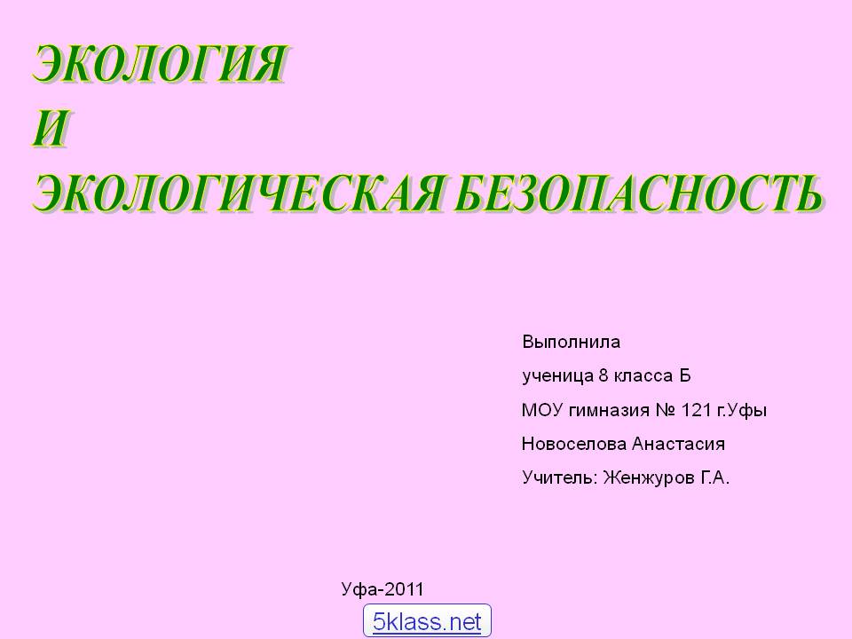 Экология и экологическая безопасность