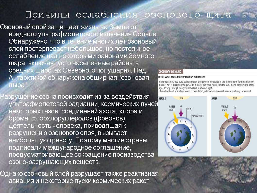 Причины ослабления озонового щита