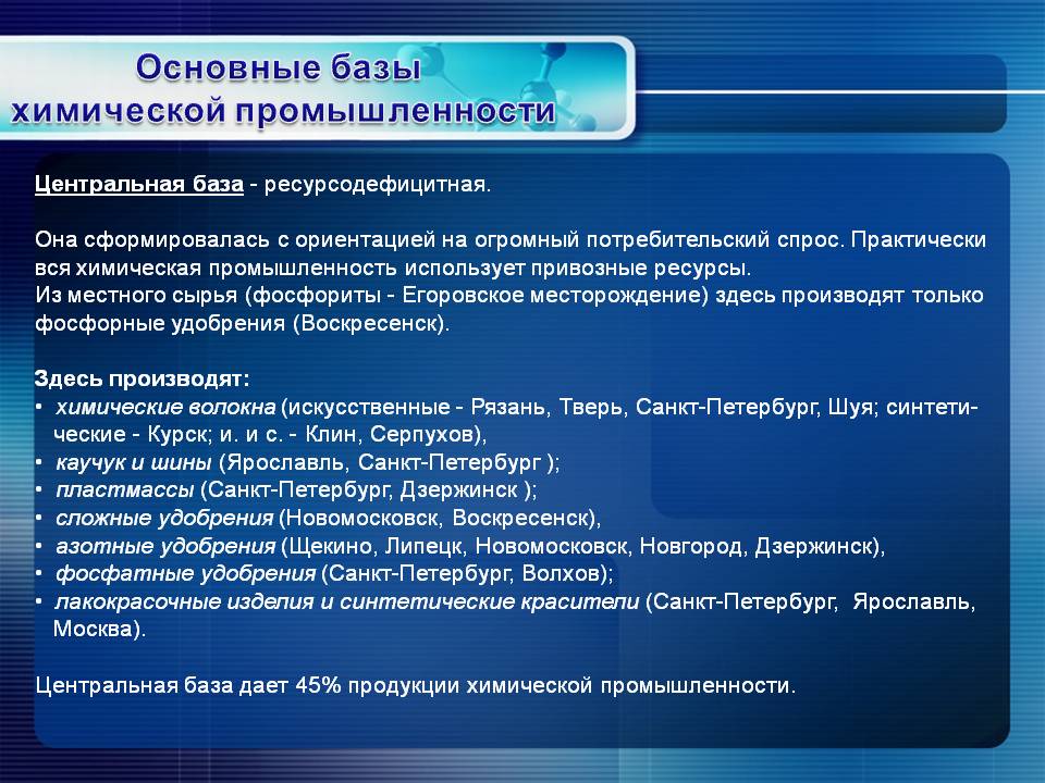Основные базы химической промышленности
