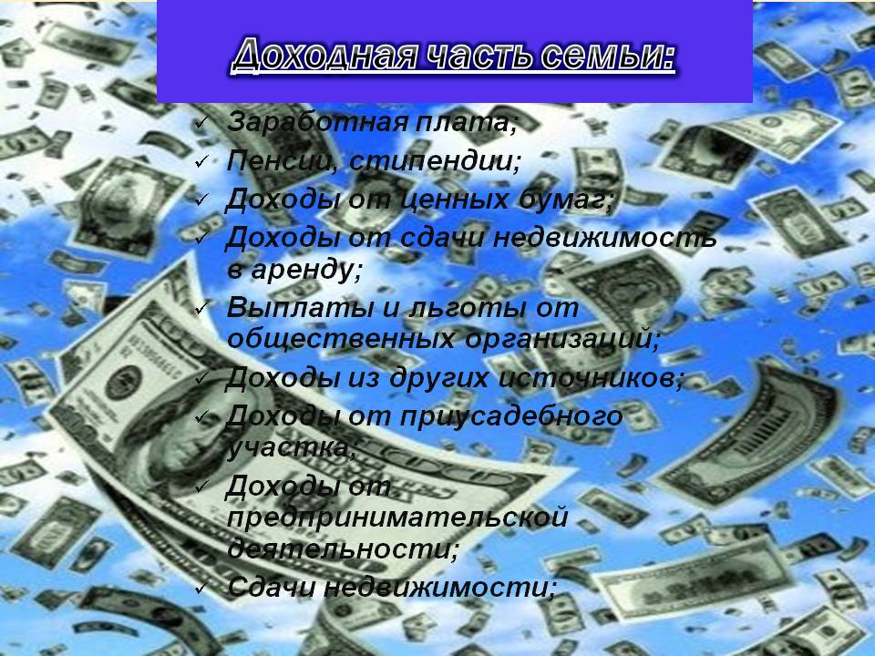 Доходная часть семьи:
