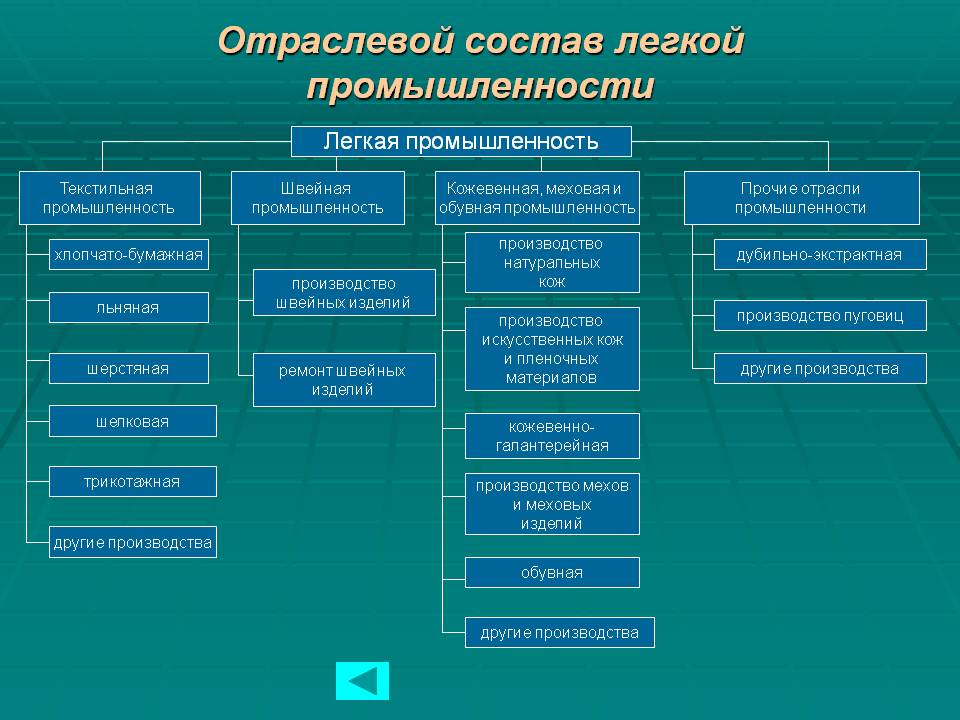 Отраслевой состав легкой промышленности