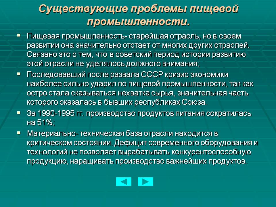 Существующие проблемы пищевой промышленности