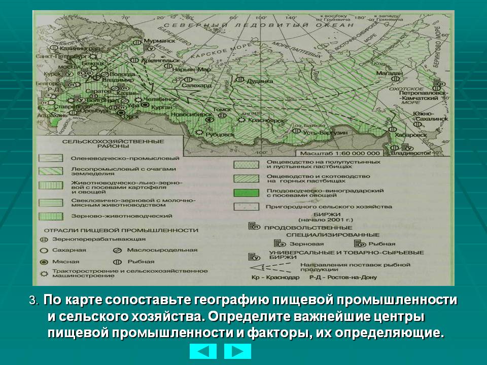 3. По карте сопоставьте географию пищевой промышленности и сельского