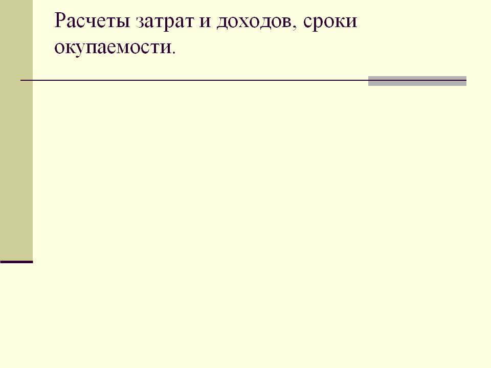 Расчеты затрат и доходов, сроки окупаемости
