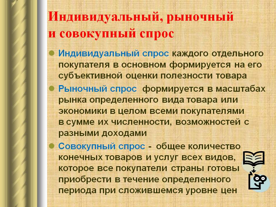 Индивидуальный, рыночный и совокупный спрос