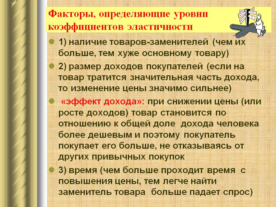Факторы, определяющие уровни коэффициентов эластичности