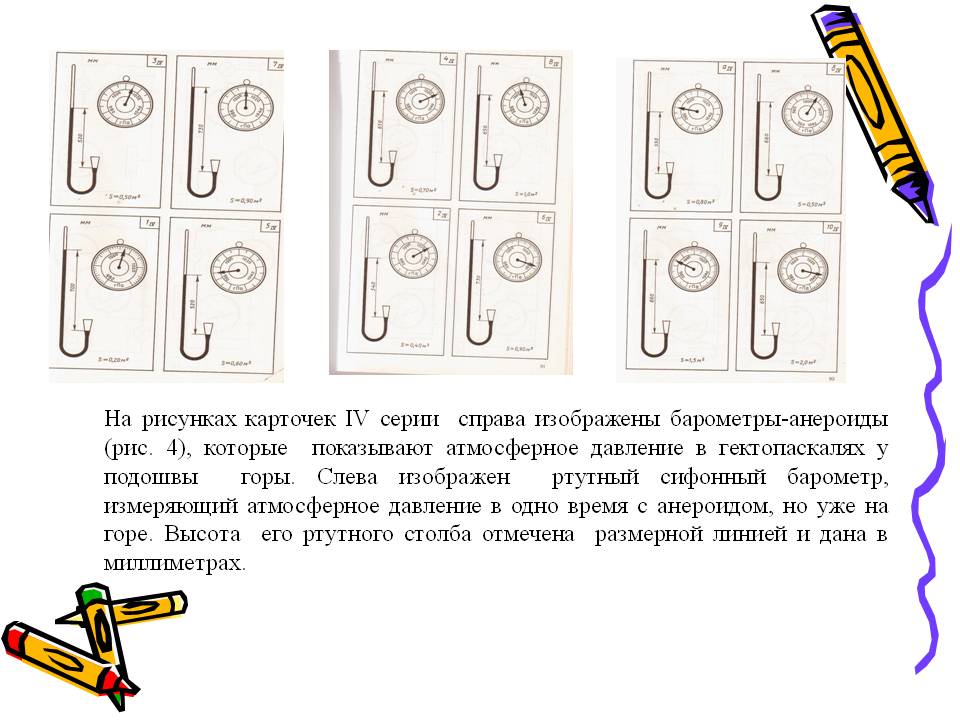 На рисунках карточек IV серии справа изображены барометры-анероиды