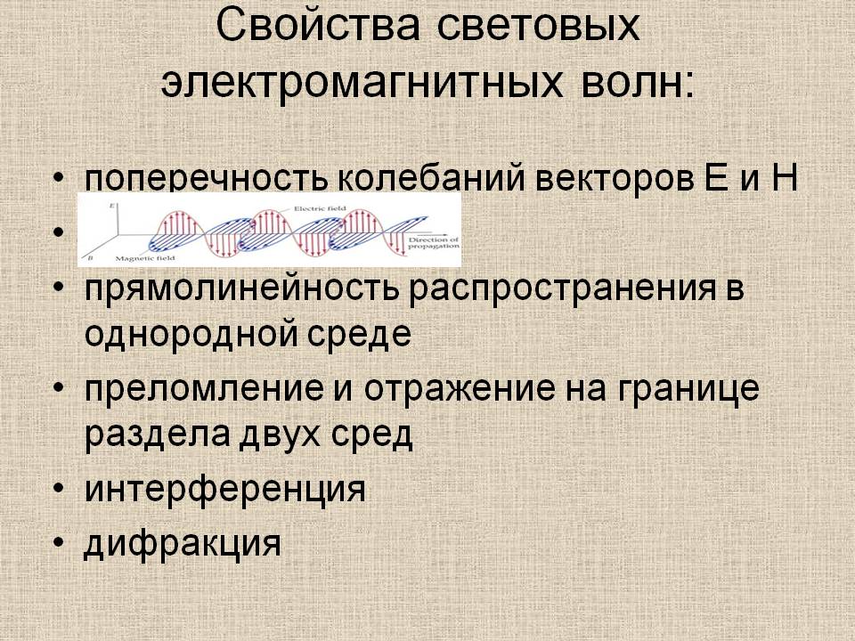 Свойства световых электромагнитных волн: