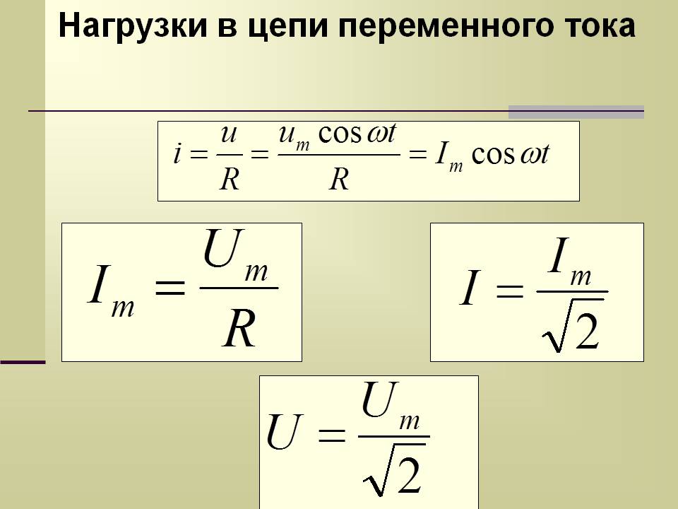 Нагрузки в цепи переменного тока