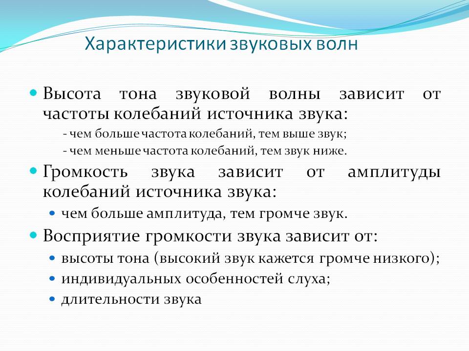 Характеристики звуковых волн