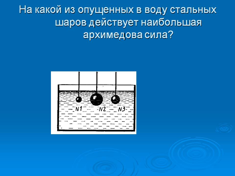 На какой из опущенных в воду стальных шаров действует наибольшая