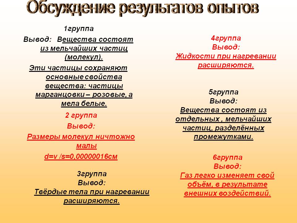 Обсуждение результатов опытов