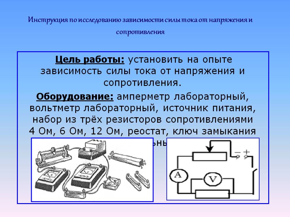Инструкция по исследованию зависимости силы тока от напряжения и сопротивления