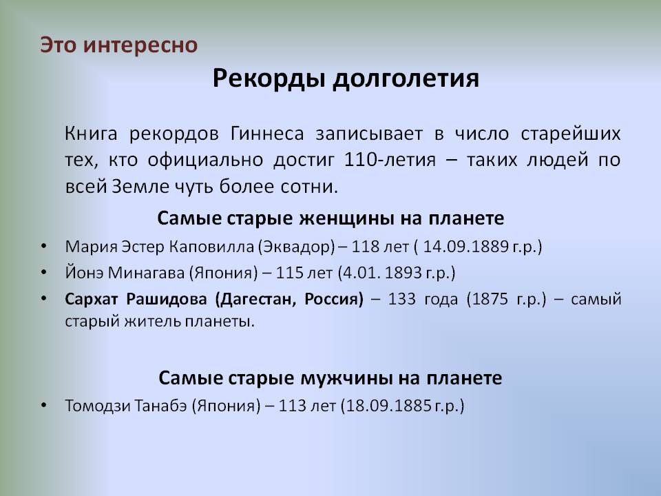 Рекорды долголетия