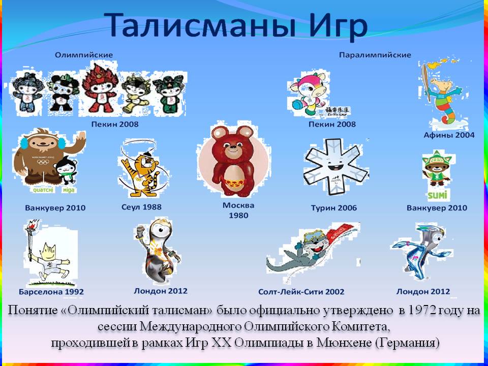 Понятие «Олимпийский талисман» было официально утверждено в 1972 году
