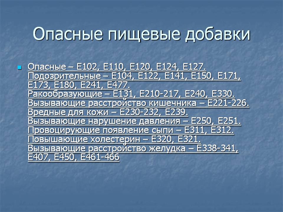 Опасные пищевые добавки