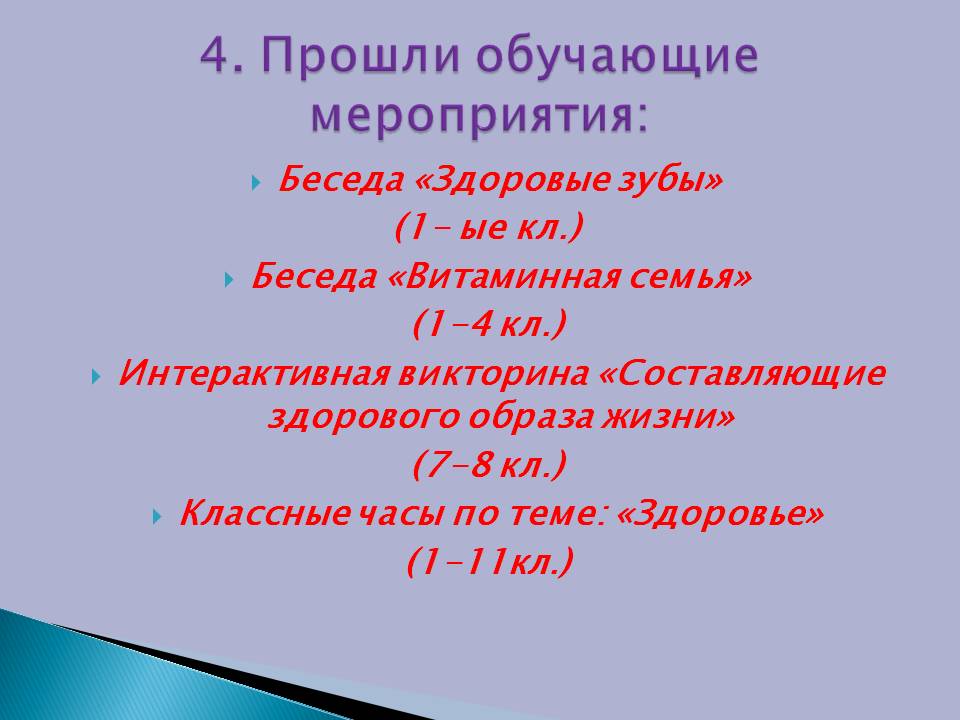 4. Прошли обучающие мероприятия: