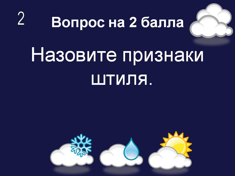 Назовите признаки штиля