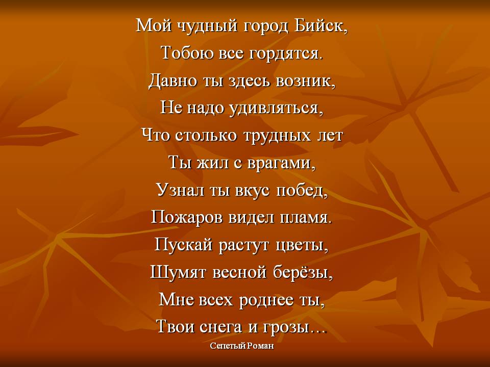 Мой чудный город Бийск, тобою все гордятся
