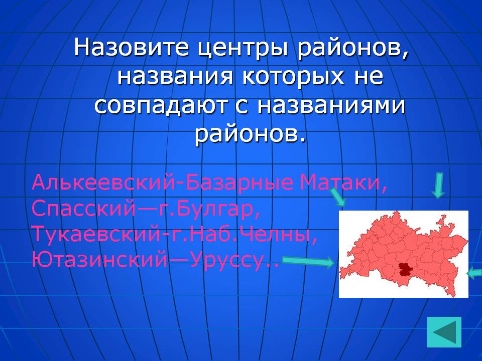 Назовите центры районов, названия которых не совпадают с названиями