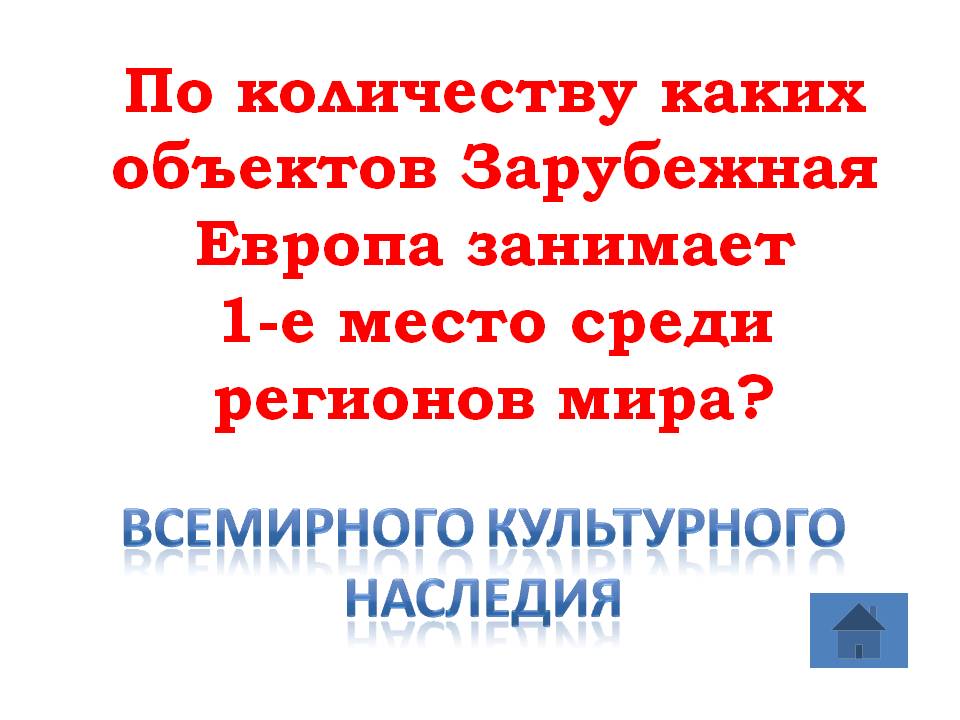По количеству каких объектов Зарубежная Европа занимает 1-е место