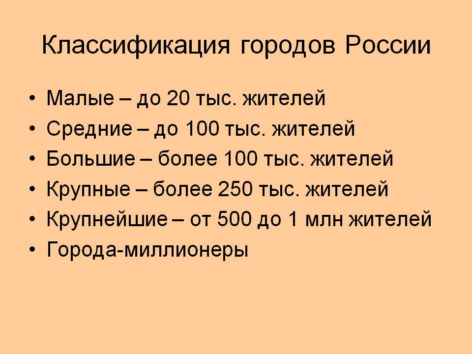 Классификация городов России