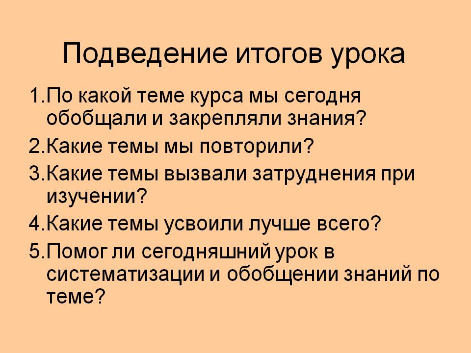 Подведение итогов урока