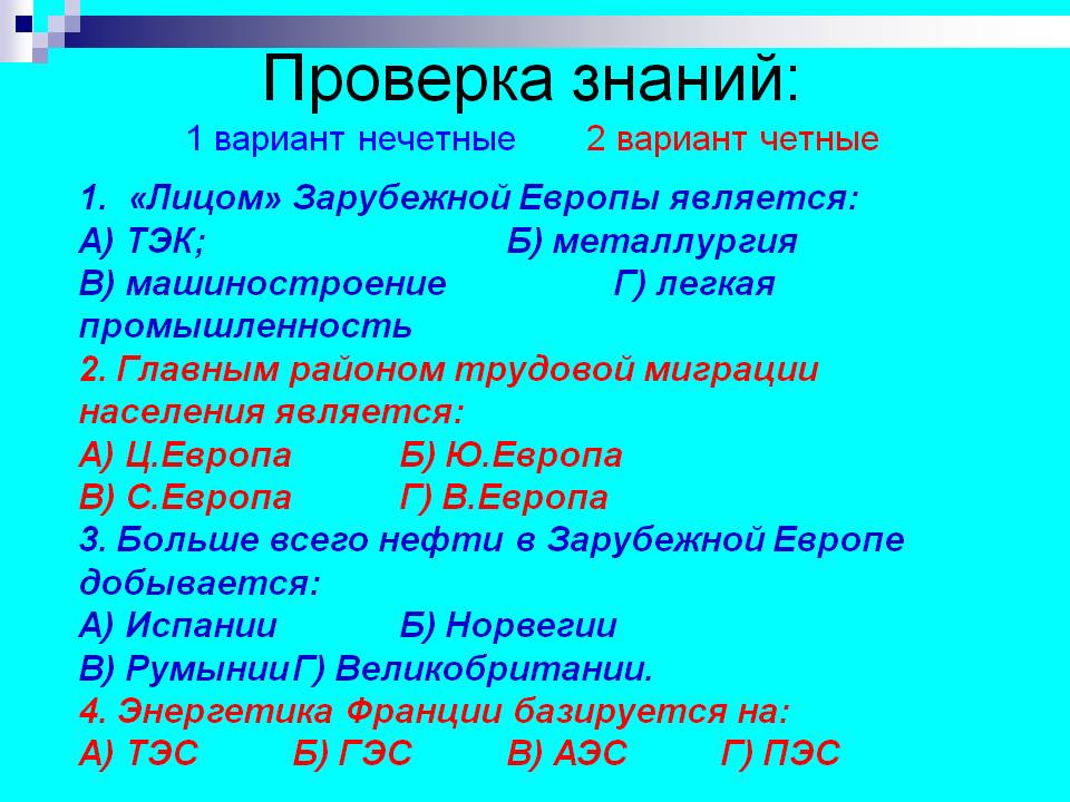 Проверка знаний