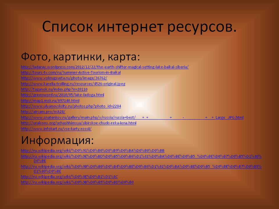 Список интернет ресурсов