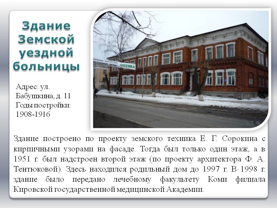 Здание Земской уездной больницы